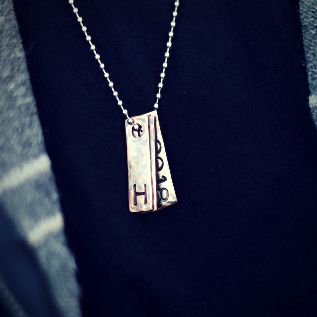 Rustic Mens Copper Hammered Tag Necklace-Mens-LittleGreenRoomJewelry-LittleGreenRoomJewelry